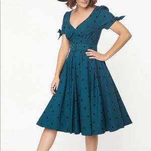 Teal and Black Polka Dot Swing Dress